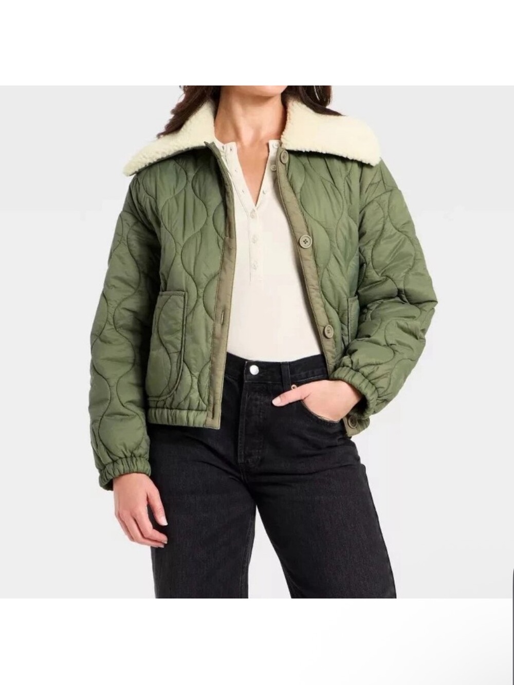 NWT universal thread size xxl Quilted Sherpa faux fur Collar Jacket. Button up
